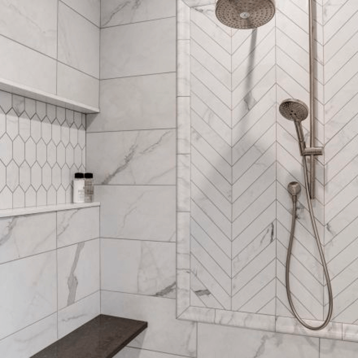 mosaic inserts in walk in shower