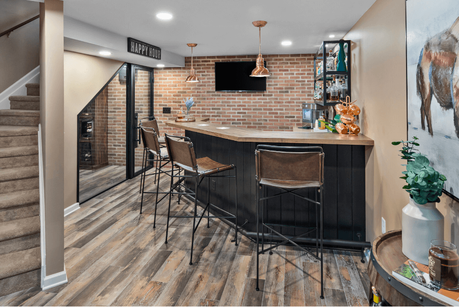 minimalistic basement bar