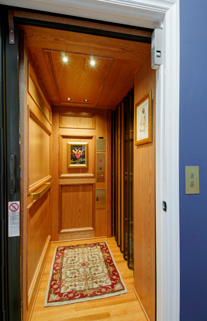 An elevator in a home, which helps with aging in place.