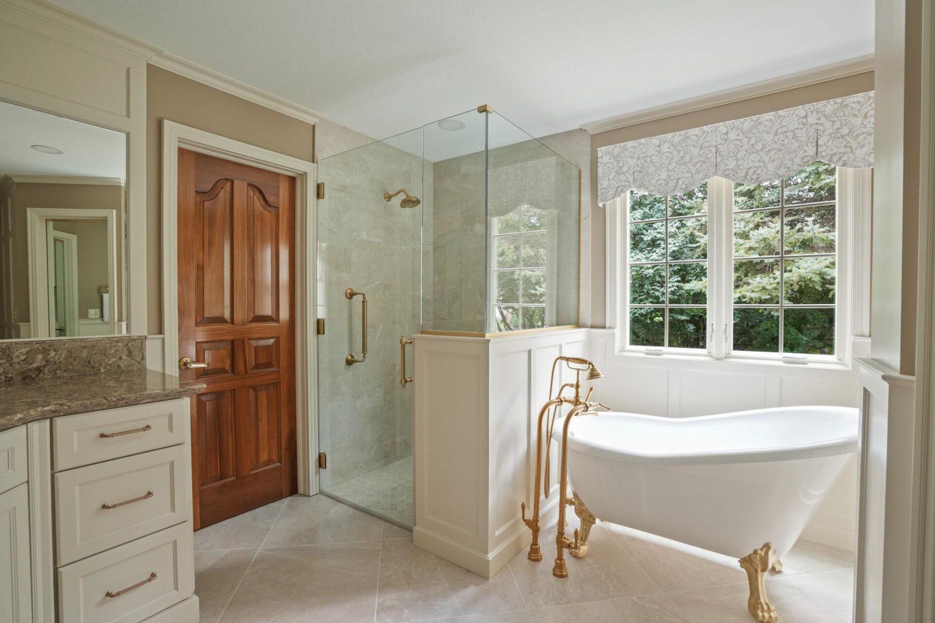 Clawfoot tub and glass shower in a Grove City bathroom remodel by Dave Fox Design-Build Remodelers